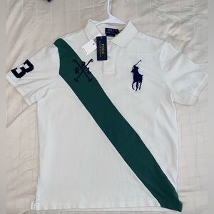 Ralph Lauren Polo Shirt with Green Stripe and Navy Accents